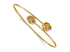 14k Yellow Gold and Rhodium Over 14k Yellow Gold Polished Diamond and Citrine Flexible Bangle