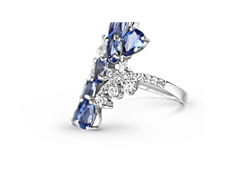Rhodium Over Sterling Silver Oval and Pear Shape Tanzanite and White Ziron Ring 4.71ctw