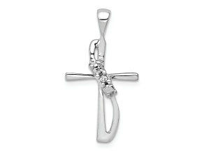 Rhodium Over 14k White Gold Diamond Cross Pendant