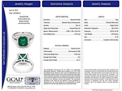 Emerald Step Cut Green Emerald and White Diamond 18K White Gold Ring. 3.48 CTW