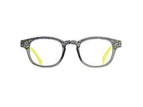 Yellow Crystal Square Frame Reading Glasses. Strength 2.50