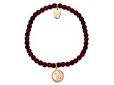 Rose Stainless Steel Polished and Satin Yin Yang Red Jade Stretch Bracelet