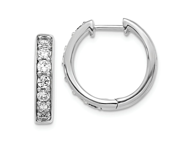 Rhodium Over 10k White Gold 11/16", 0.98ctw Diamond Hinged Hoop Earrings