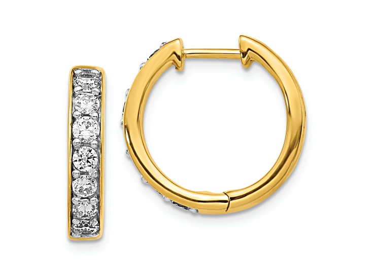 10k Yellow Gold and Rhodium Over 10k Yellow Gold 11/16", 0.98ctw Diamond Hinged Hoop Earrings