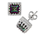 Princess Cut Mystic Fire Green Topaz Sterling Silver Stud Earrings 2.30ctw