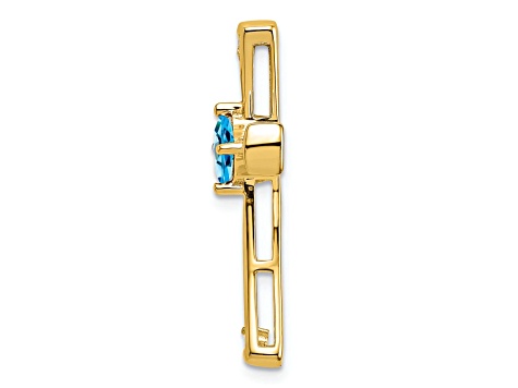 14k Yellow Gold Blue Topaz and Diamond Cross Chain Slide Pendant