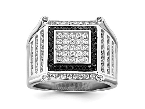 Rhodium Over Sterling Silver Brilliant Embers CZ Black and White Men's Ring