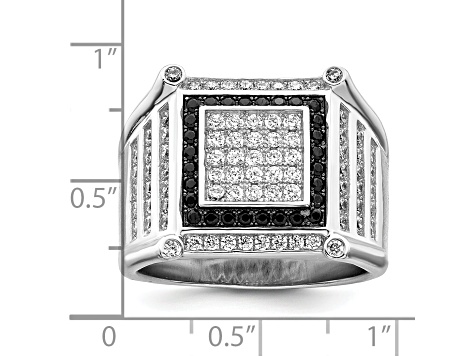 Rhodium Over Sterling Silver Brilliant Embers CZ Black and White Men's Ring