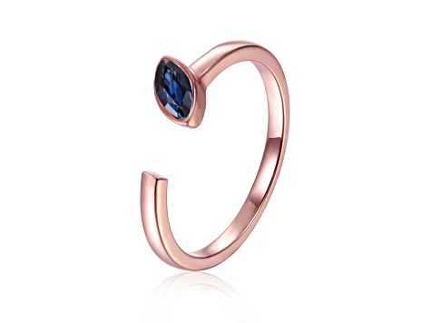 Blue Sapphire 14K Rose Gold Over Sterling Silver Marquise Solitaire Open Design Ring, 0.25ct