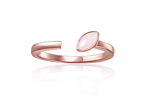 White Opal 14K Rose Gold Over Sterling Silver Marquise Solitaire Open Design Ring, 0.25ct