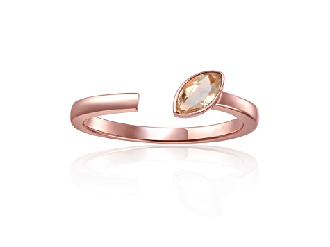 Citrine 14K Rose Gold Over Sterling Silver Marquise Solitaire Open Design Ring, 0.25ct