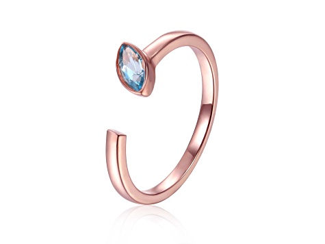 Blue Topaz 14K Rose Gold Over Sterling Silver Marquise Solitaire Open Design Ring, 0.25ct