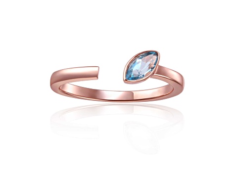 Blue Topaz 14K Rose Gold Over Sterling Silver Marquise Solitaire Open Design Ring, 0.25ct