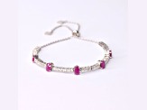 Oval Ruby and White Zircon Sterling Silver Bolo Bracelet