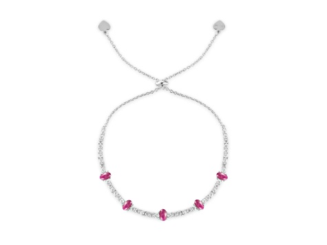 Oval Ruby and White Zircon Sterling Silver Bolo Bracelet