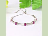 Oval Ruby and White Zircon Sterling Silver Bolo Bracelet