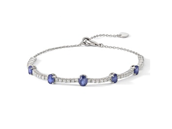 Picture of Oval Sapphire and White Zircon Sterling Silver Bolo Bracelet