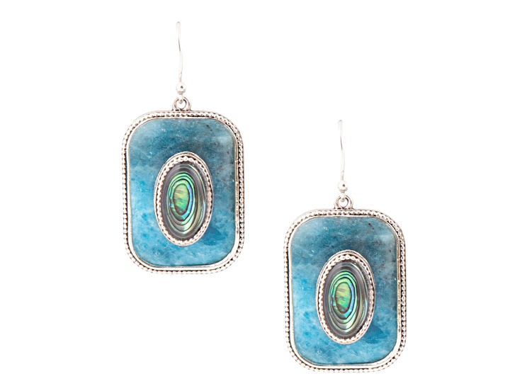 Barse Jewelry 24x17mm Blue Apatite With 12x8mm Abalone Sterling Silver Earrings