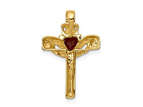 14KT Yellow Gold Garnet offers Religious Cross Pendant Necklace