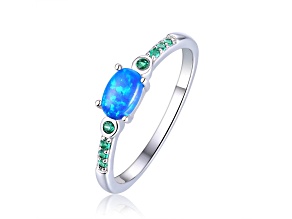 Lab Created Blue Opal with Green Nanocrystal Accents Rhodium Over Sterling Silver Ring