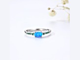 Lab Created Blue Opal with Green Nanocrystal Accents Rhodium Over Sterling Silver Ring