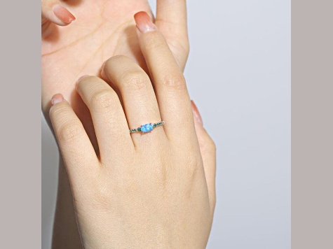 Lab Created Blue Opal with Green Nanocrystal Accents Rhodium Over Sterling Silver Ring