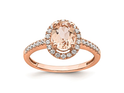 14K Rose Gold Morganite Diamond Halo Engagement Ring