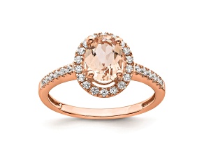 14K Rose Gold Morganite Diamond Halo Engagement Ring