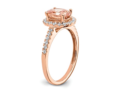 14K Rose Gold Morganite Diamond Halo Engagement Ring