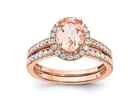 14K Rose Gold Morganite Diamond Halo Engagement Ring