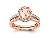 14K Rose Gold Morganite Diamond Halo Engagement Ring