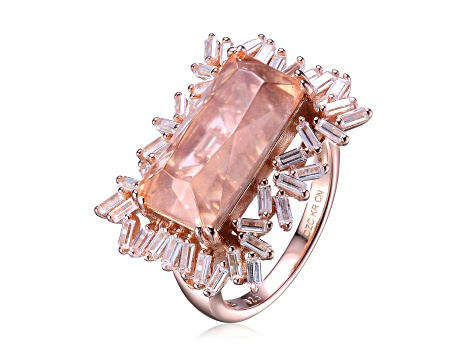 Morganite Cubic Zirconia , 18k Rose Gold Plated over Sterling Silver Cocktail Ring