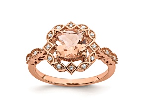 14K Rose Gold Morganite Diamond Halo Engagement Ring 1.178ctw