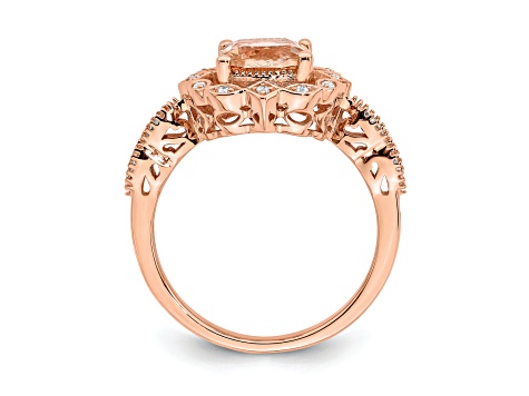 14K Rose Gold Morganite Diamond Halo Engagement Ring 1.178ctw