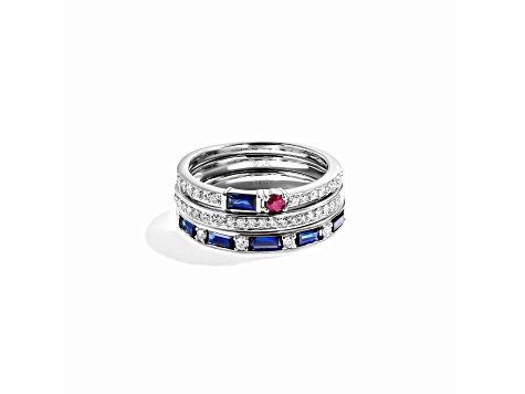 Star Wars™ Fine Jewelry R2 Series Sapphire, Diamond & Garnet Rhodium Over Silver 3 Ring Set 0.70ctw