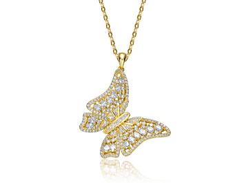 Picture of Clear Cubic Zirconia, 14K Gold Plated over Brass Butterfly Pendant Necklace