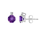 5mm Round Amethyst with Diamond Accents 14k White Gold Stud Earrings