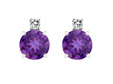 5mm Round Amethyst with Diamond Accents 14k White Gold Stud Earrings