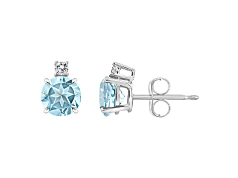 5mm Round Aquamarine with Diamond Accents 14k White Gold Stud Earrings