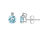 5mm Round Aquamarine with Diamond Accents 14k White Gold Stud Earrings