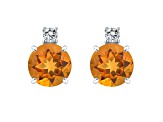 5mm Round Citrine with Diamond Accents 14k White Gold Stud Earrings