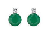 5mm Round Emerald with Diamond Accents 14k White Gold Stud Earrings