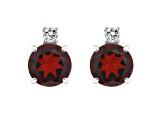 5mm Round Garnet with Diamond Accents 14k White Gold Stud Earrings