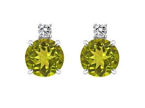 5mm Round Peridot with Diamond Accents 14k White Gold Stud Earrings