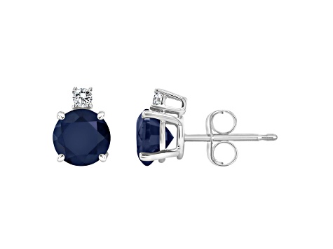 5mm Round Sapphire with Diamond Accents 14k White Gold Stud Earrings