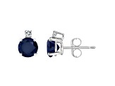 5mm Round Sapphire with Diamond Accents 14k White Gold Stud Earrings