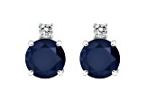 5mm Round Sapphire with Diamond Accents 14k White Gold Stud Earrings