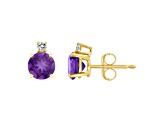 5mm Round Amethyst with Diamond Accents 14k Yellow Gold Stud Earrings