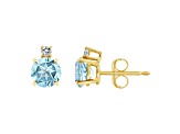 5mm Round Aquamarine with Diamond Accents 14k Yellow Gold Stud Earrings