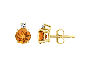 5mm Round Citrine with Diamond Accents 14k Yellow Gold Stud Earrings